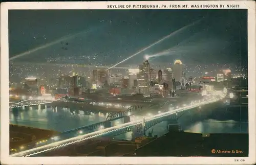 Pittsburgh SKYLINE OF PITTSBURGH FROM MT. WASHINGTON BY NIGHT 1931