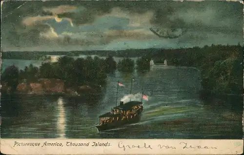 .USA  America Picturesque America, Thousand Islands, Schiff Landschaft 1907