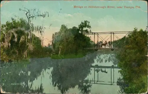 Postcard Tampa Bridge on Hillsborough River near Tampa, Florida 1913