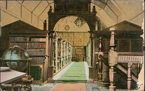 Postcard Oxford Merton College Library - Innen 1924