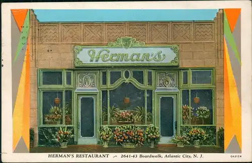 Postcard Atlantic City HERMAN'S RESTAURANT 1932