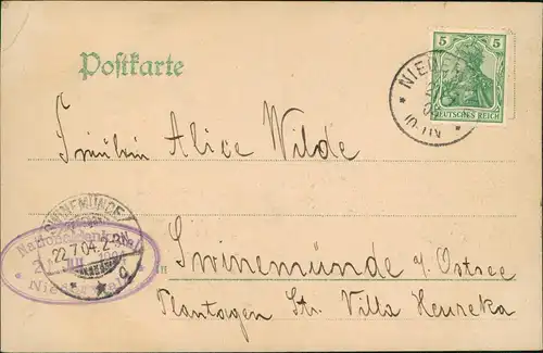 Rüdesheim (Rhein) Denkmal 1904 Silber-Effekt Ankunftsstempel Swinemünde