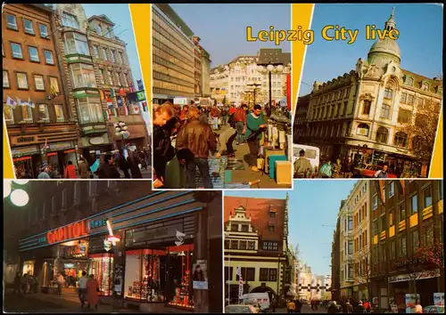 Leipzig Mehrbildkarte City Live, div. Geschäfte Geschäftsstraßen 1994