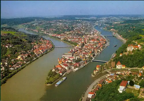 Ansichtskarte Passau Luftbild Flüsse vom Flugzeug aus 1970