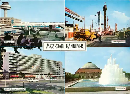 Hannover Mehrbild-AK mit Messe Stadthalle Flughafen Hotel Intercontinental 1960