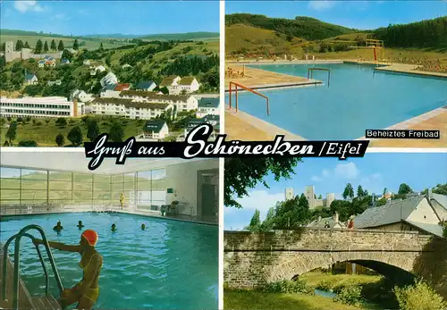 Schönecken Mehrbild-AK mit Ortsansichten u.a. Freibad 1970/1972