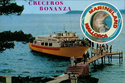 Postales Mallorca BONANZA MARIN, Schiff Schiffsausflug Delfin 1980
