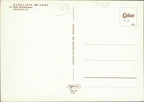 Ansichtskarte Bad Oeynhausen KURKLINIK AM PARK 1973