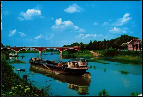 Sisak Sisak (Sziszek / Sisek) Panorama-Ansicht, Brücke Frachtschiff Fluss 1970