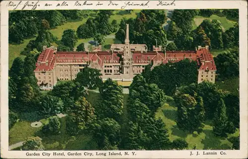 Postcard Long Island Luftbild areal view Garden City Hotel 1928
