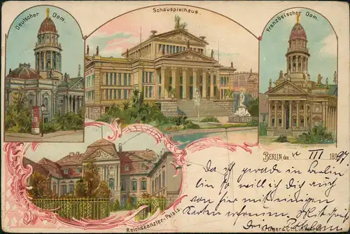 Litho AK Berlin Reichskanzler-Palais, Deutscher- u. Französischer Dom 1899