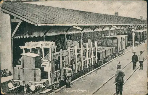 Postcard Alexandrowo Aleksandrów Kujawski Soldaten auf dem Bahnhof 1914