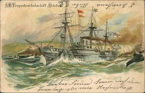 S.M. Torpedoschulschiff Blücher Schiffe Kriegsschiffe Marine Künstlerkarte 1907