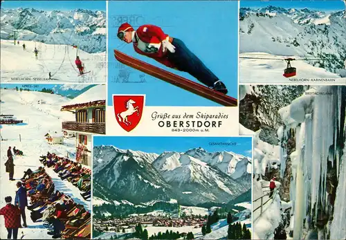 Oberstdorf (Allgäu) Mehrbildkarte Ski-Springer Gruss aus dem Ski-Paradies 1977