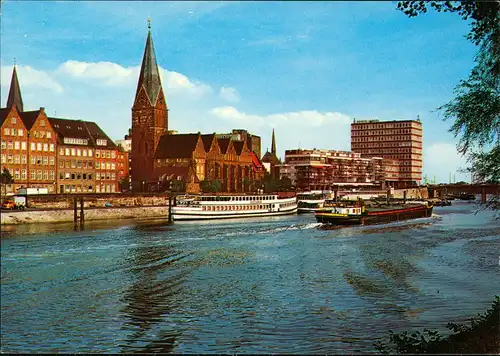Ansichtskarte Bremen Schiffe auf der Weser am Martinianleger 1970