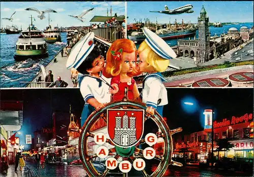 Ansichtskarte Hamburg Mehrbildkarte mit Hafen und St. Pauli Reeperbahn 1975