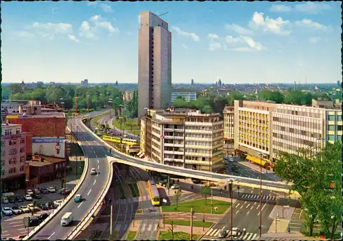 Ansichtskarte Düsseldorf Hochstraße u. Thyssen-Haus Hochhaus 1970