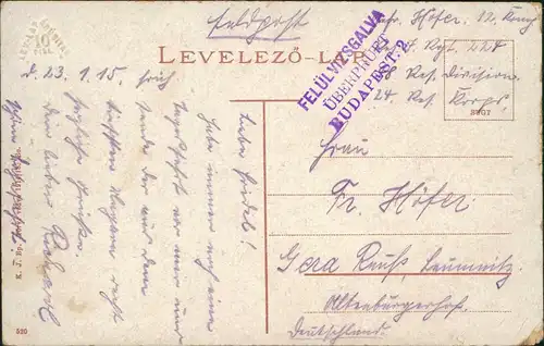Neustadt Zeltberg Sátoraljaújhely Korona utca. 1915  KuK Zensurstempel Budapest