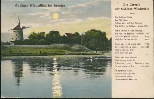 Ansichtskarte Gohlis-Dresden Gohliser Windmühle Sonne - Chroniktext 1925