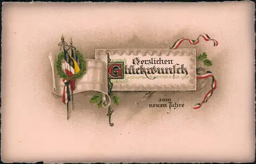 Ansichtskarte  Neujahr Sylvester New Year Patriotika 1917 gel. Feldpost Dresden
