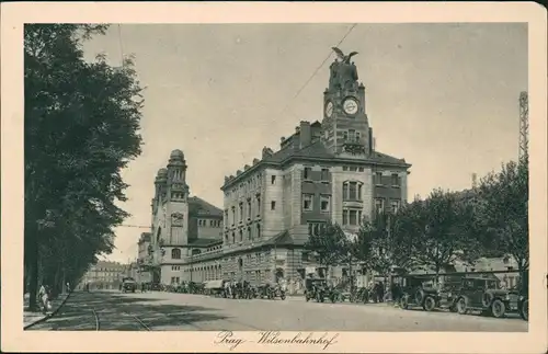 Postcard Prag Praha Wilson Bahnhof, Straße - Autos 1928
