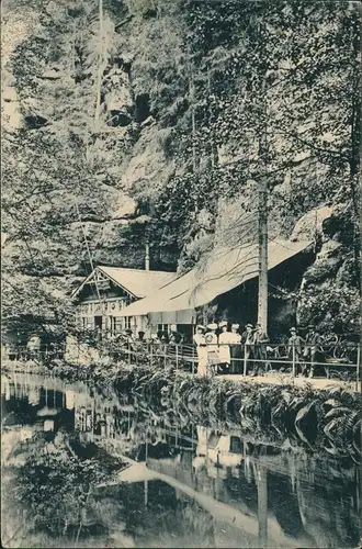 Ansichtskarte Hinterhermsdorf-Sebnitz Bootstation Obere/Untere Schleuse 1923