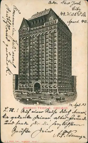 Postcard Chicago Masonic Temple 1903