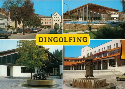 Dingolfing Mehrbild-AK Marienplatz Schwimmbad Caprima Eishalle Rathaus 1980