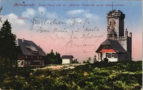 Ansichtskarte Achern Hornisgrinde (Berg) mit Kurhaus und Turm 1921