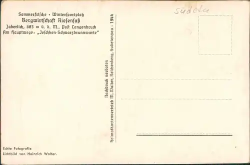 Postcard Langenbruck Dlouhý Most Das Riesenfaß (Jaberlich) 1932