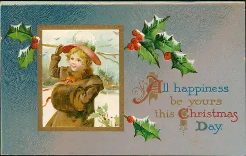 Weihnachten - Christmas Mistelzweige Frau 1912 Goldrand/Prägekarte