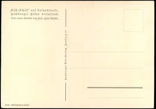 Hamburg KdF.-Schiff auf Urlaubsreise nach einem Gemälde von Prof. Hans Bohrdt 1940