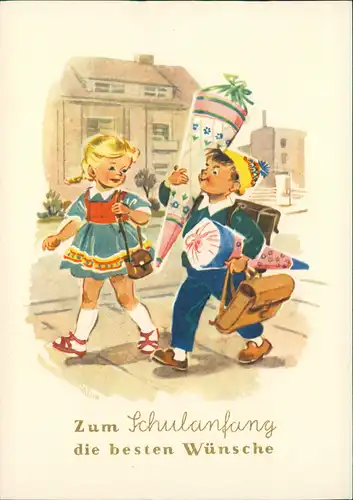 Glückwunsch Schulanfang & Einschulung: Kinder mit Zuckertüte 1959