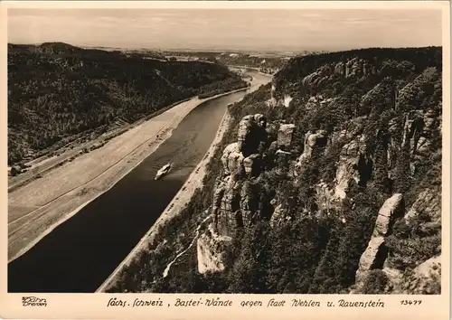 Ansichtskarte Wehlen Blick von der Bastei Dampfer 1958 Walter Hahn:13477