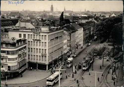 Krefeld Crefeld Blick über Ostwall und Innenstadt - Straßenbahn 1955