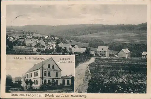 Langenbach Marienberg (Westerwald) 2 Bild Stadtpartie und Hotel 1914