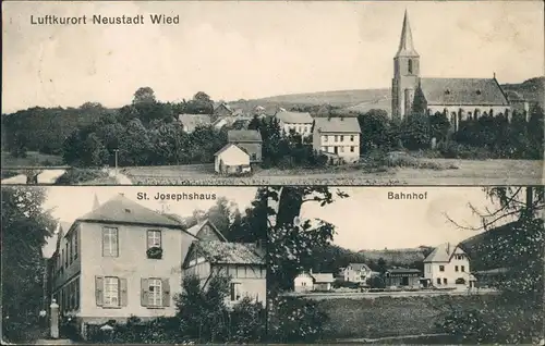Ansichtskarte Neustadt (Wied) 3 Bild: Bahnhof, Josephshaus, Stadt 1913