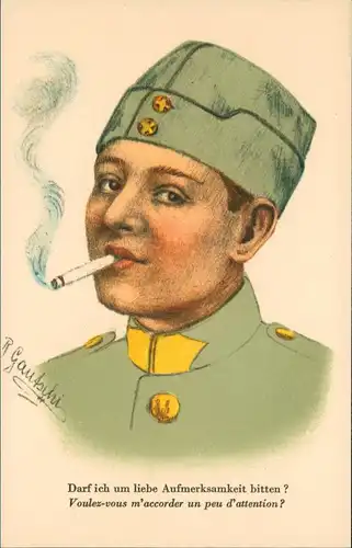 Künstlerkarte  Hunziker, Militär-Bedarf, Aarau Soldat Schweiz Helvetia 1964