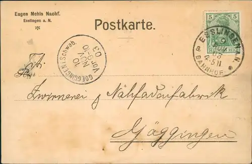 Ansichtskarte Esslingen Zwinerei & Nähfadenifabrik Eugen Mehls 1903