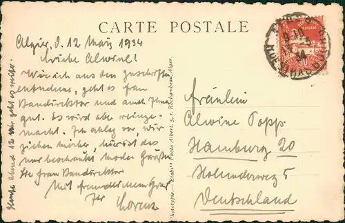 Postcard Algier دزاير Dans la kasbah 1934  gel. Briefmarke + Stempel
