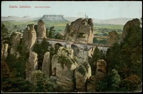 Ansichtskarte Rathen Basteibrücke 1910