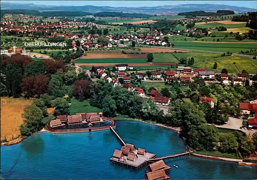 Unteruhldingen Mühlhofen Unteruhldingen Pfahlbauten Flugzeug aus, Luftbild 1980