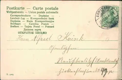 Ansichtskarte  Prosit Neujahr New Year Mann mit Flasche auf Mond 1904  Stempel