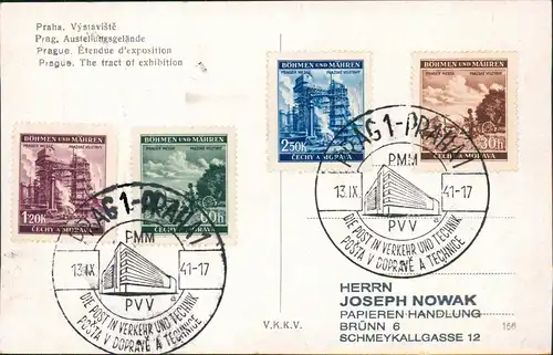 Bubny-Prag Praha Výstaviště Austellungsgelände Étendue d'exposition 1941   mit Sonderstempel u. guter Misch-Frankatur