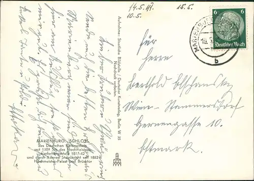 Postcard Marienburg Malbork Schloss Ordensburg Marienburg 1940