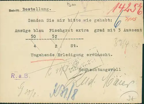 Esslingen Postkarte Strumpf- und Trikotagenhaus Rudolf Maier 1932