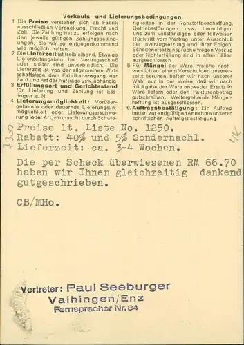 Esslingen FRIEDR. DICK GmbH Postkarte 1937 gelaufen mit Stempel VAIHINGEN ENZ