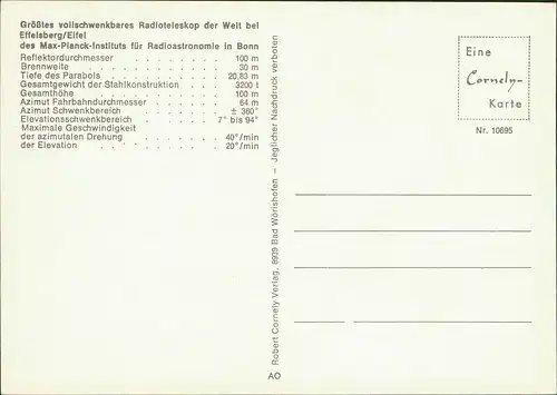 Effelsberg Münstereifel Größtes vollschwenkbares Radioteleskop Welt  Eifel 1980