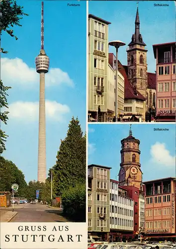 Ansichtskarte Stuttgart Mehrbildkarte mit Funkturm Stiftskirche 1973