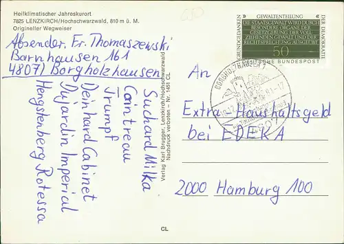 Ansichtskarte Lenzkirch Origineller Wegweiser 1981